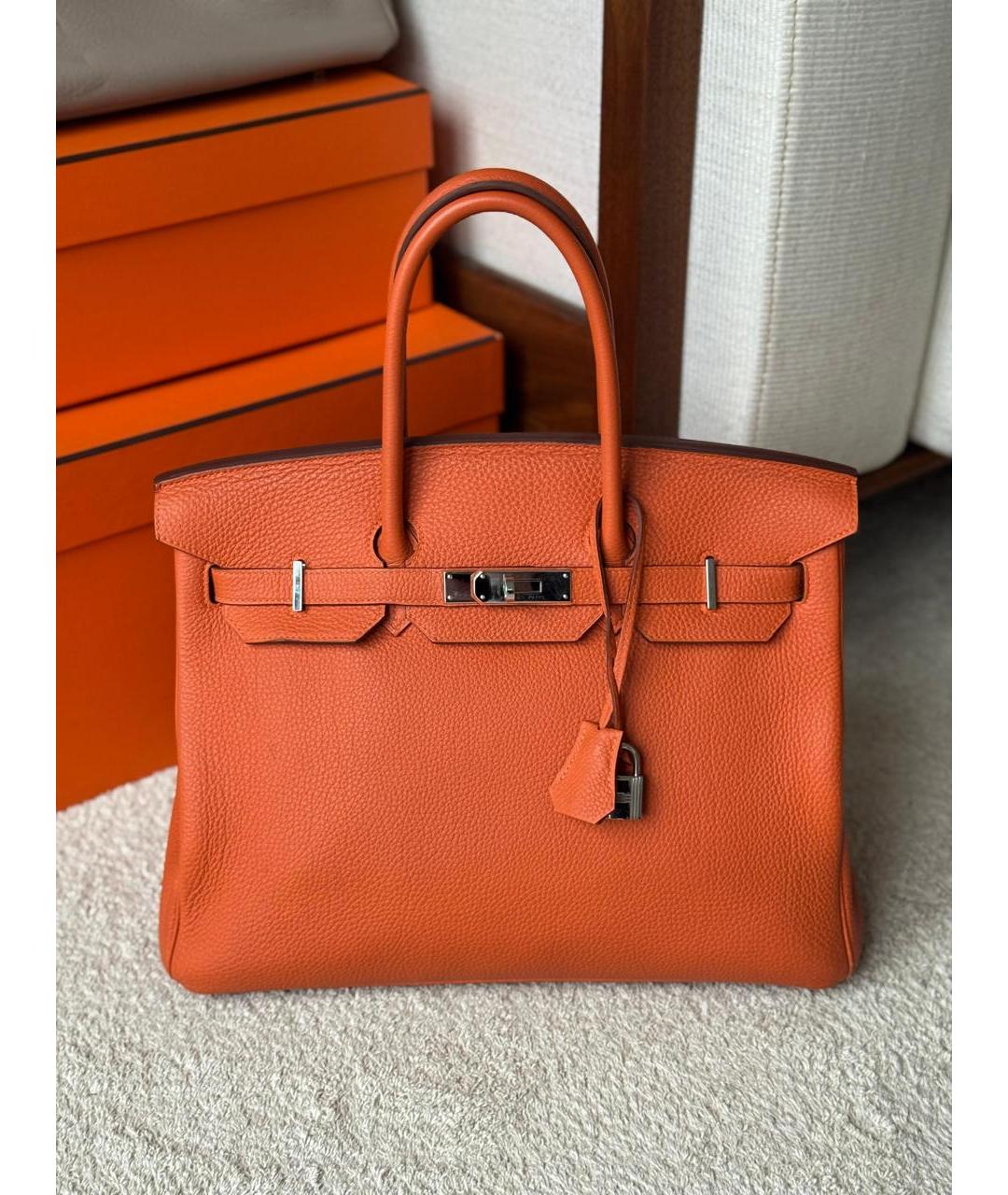 HERMES Оранжевая кожаная сумка с короткими ручками, фото 3