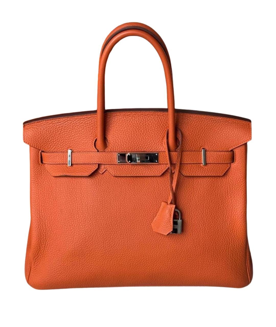 HERMES Оранжевая кожаная сумка с короткими ручками, фото 1