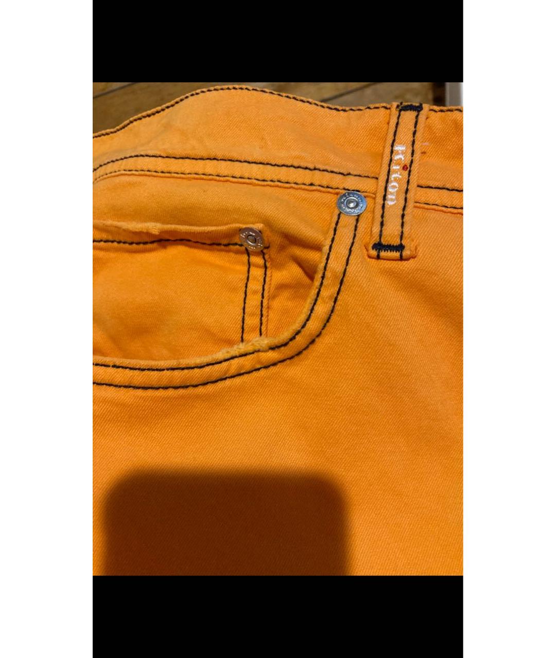 KITON Оранжевое хлопко-эластановые прямые джинсы, фото 7