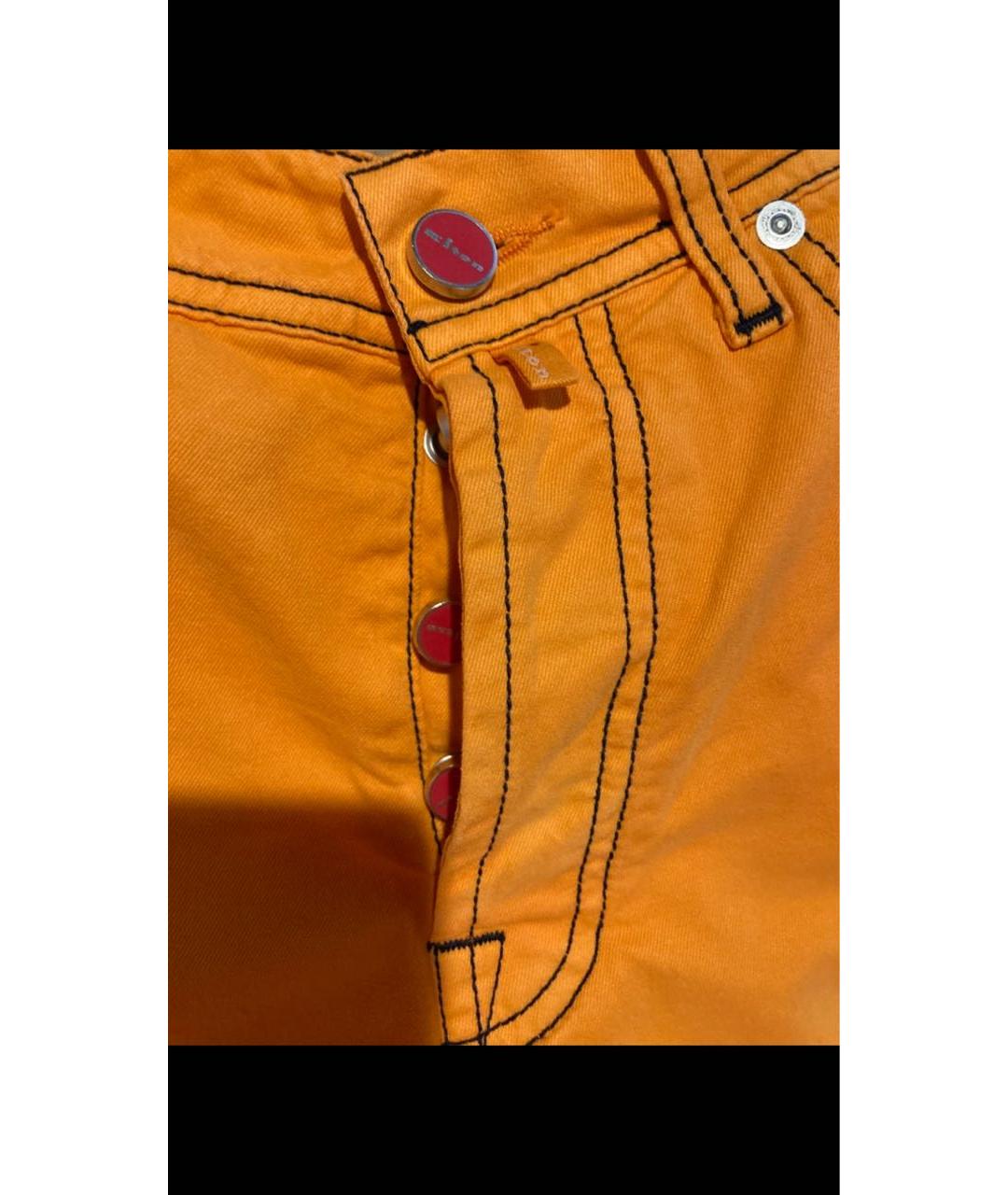 KITON Оранжевое хлопко-эластановые прямые джинсы, фото 8