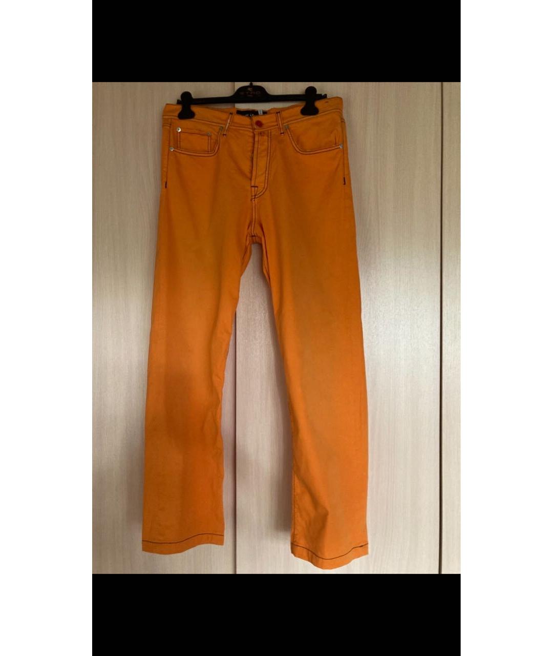 KITON Оранжевое хлопко-эластановые прямые джинсы, фото 9