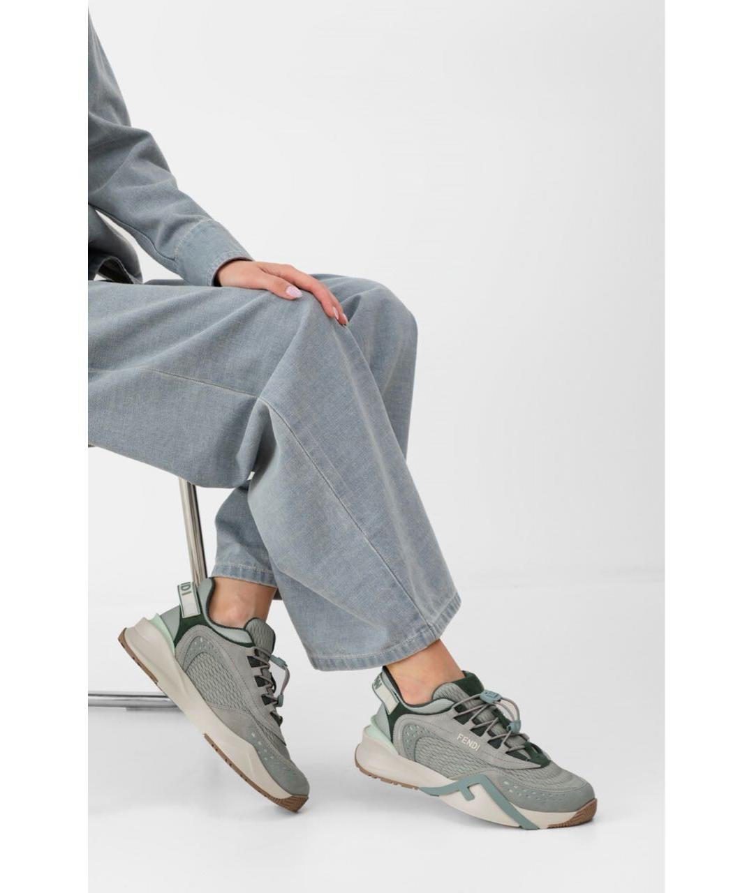 FENDI Зеленые текстильные кроссовки, фото 6