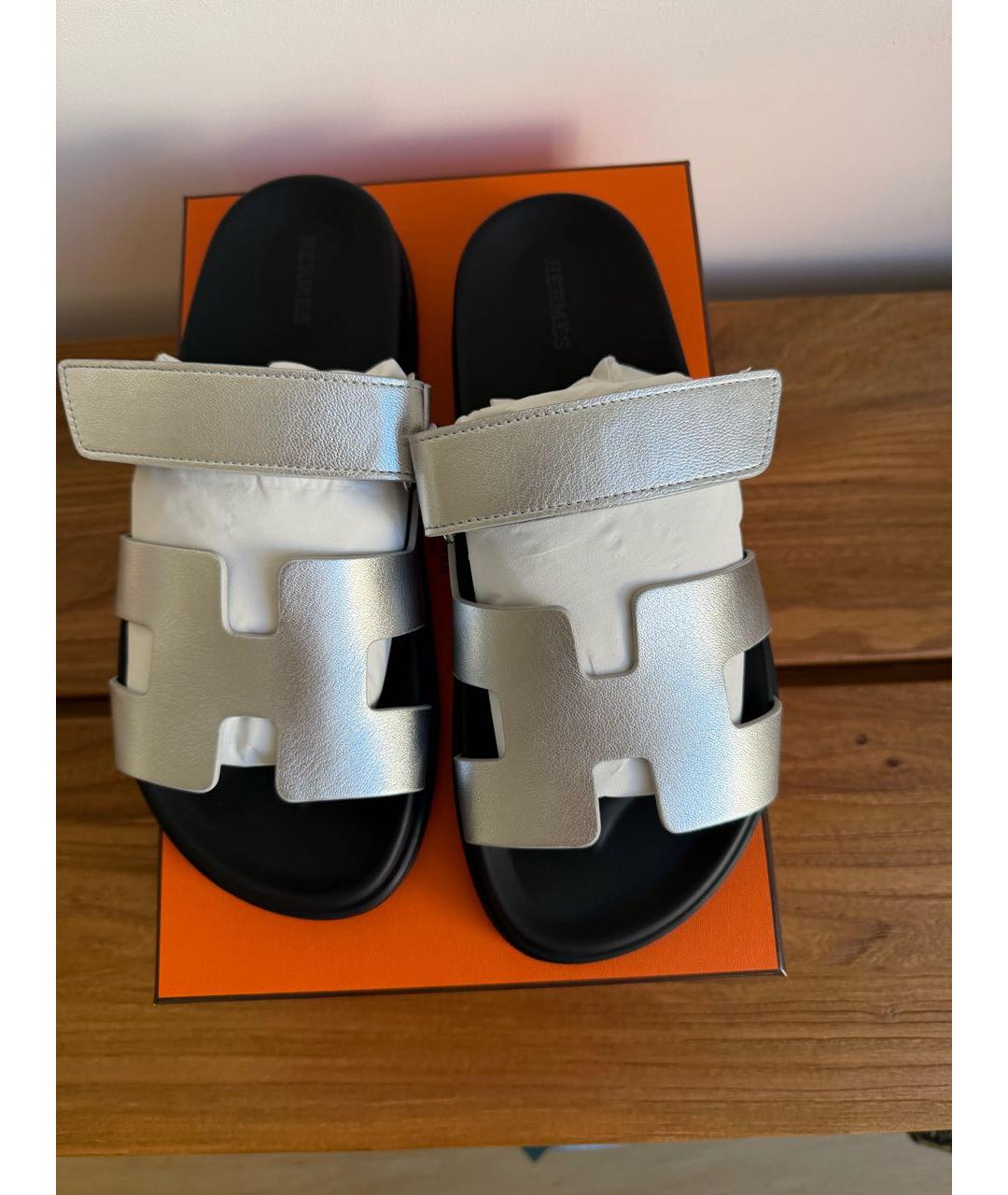 HERMES Серебряные кожаные сандалии, фото 2