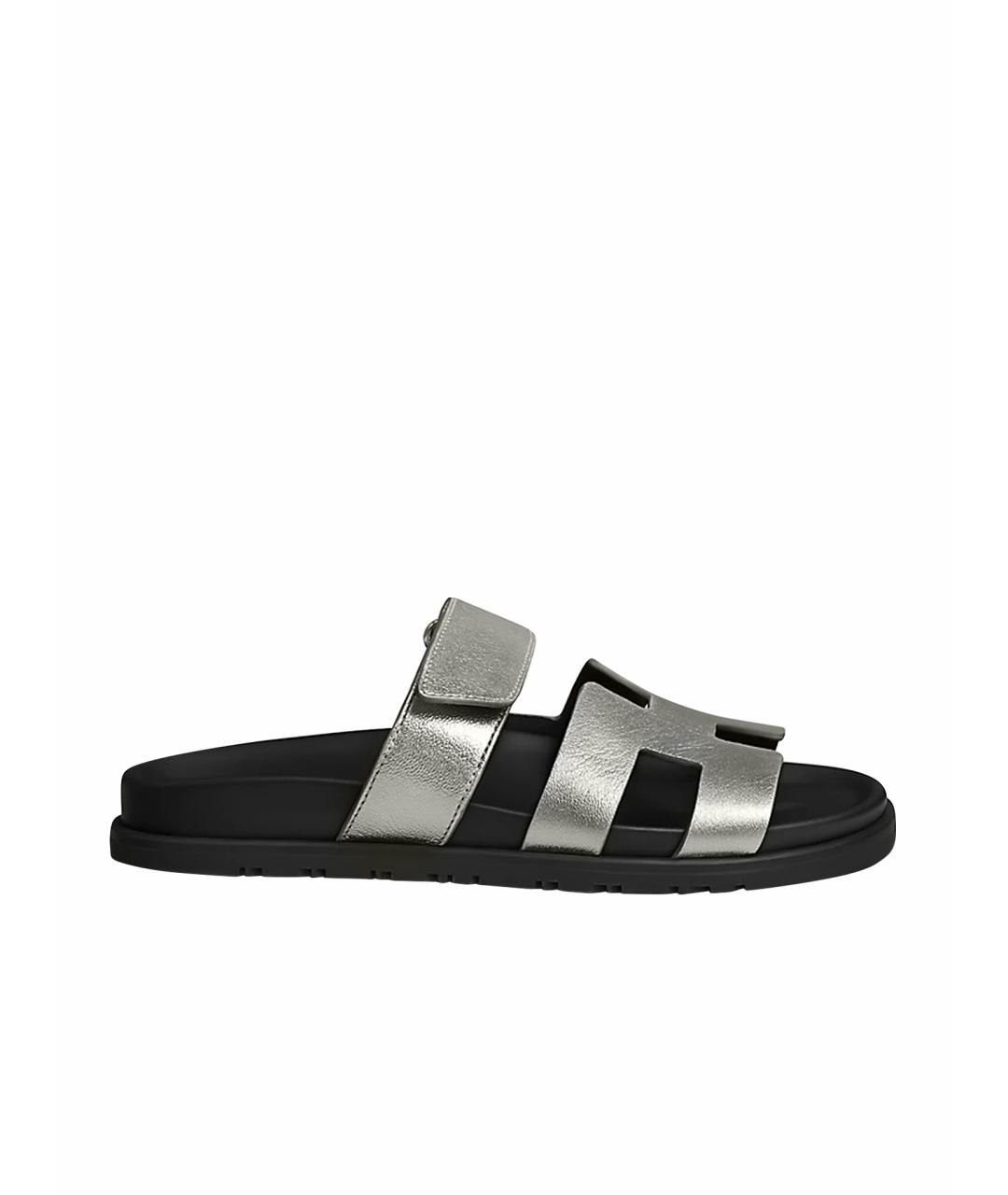 HERMES Серебряные кожаные сандалии, фото 1