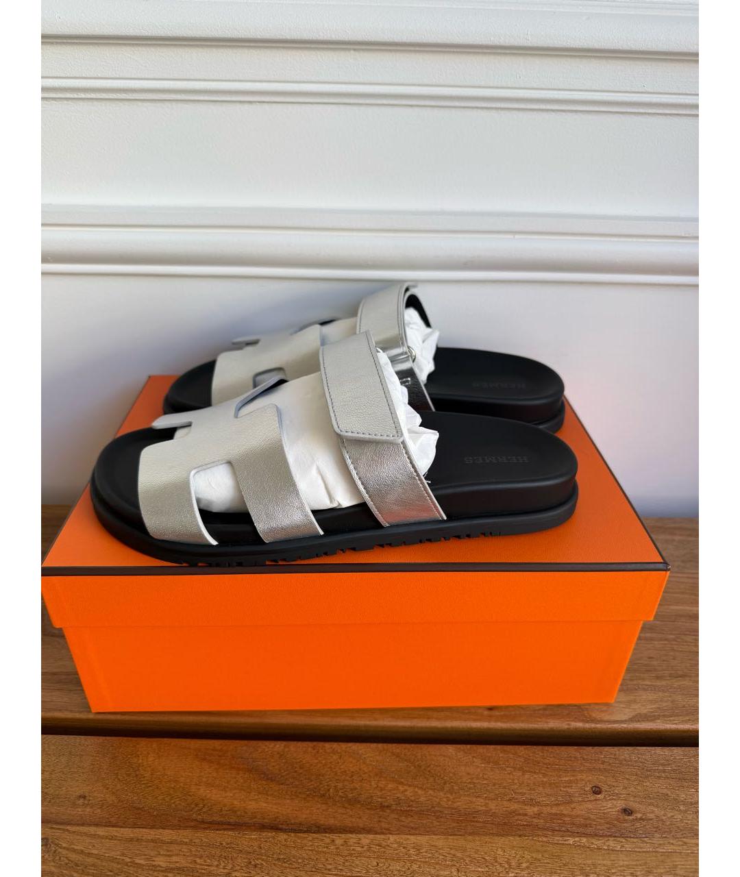 HERMES Серебряные кожаные сандалии, фото 3