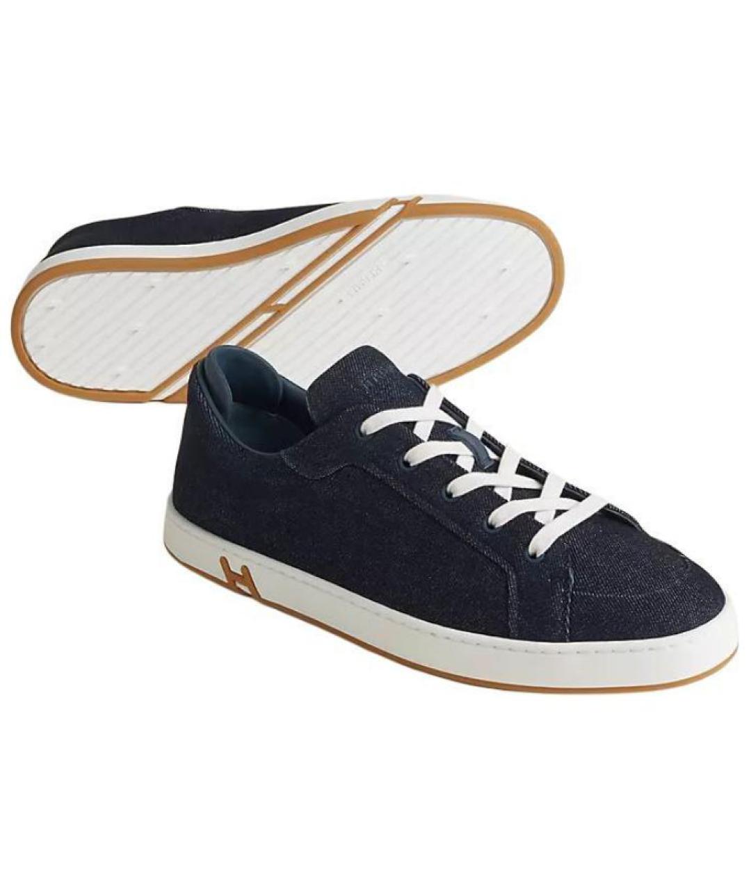 HERMES Синие текстильные низкие кроссовки / кеды, фото 5