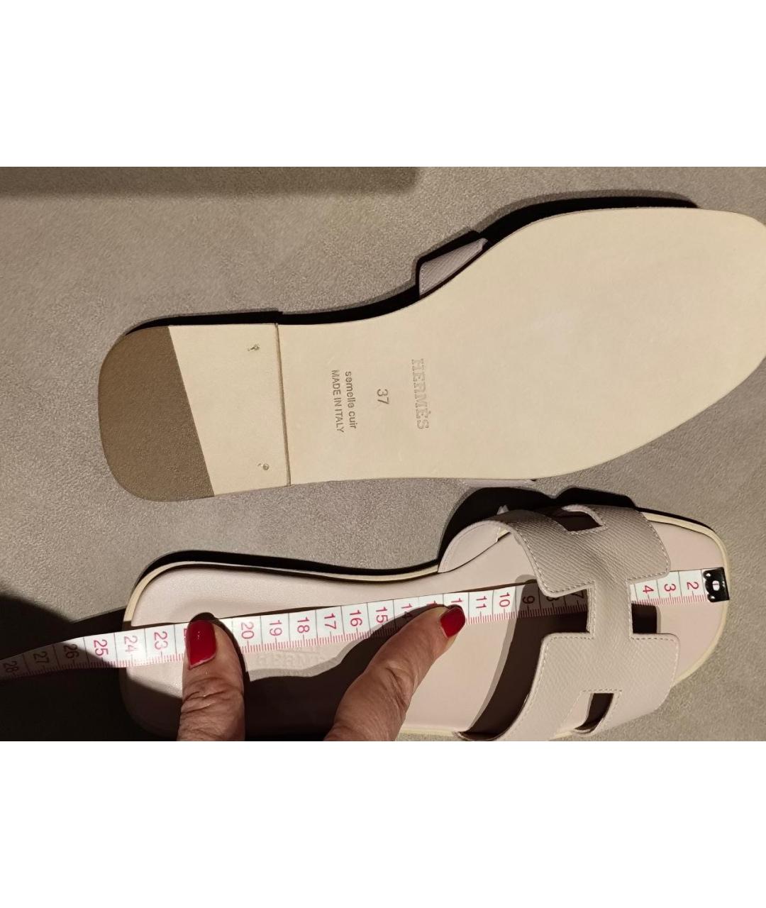 HERMES Розовые кожаные шлепанцы, фото 7