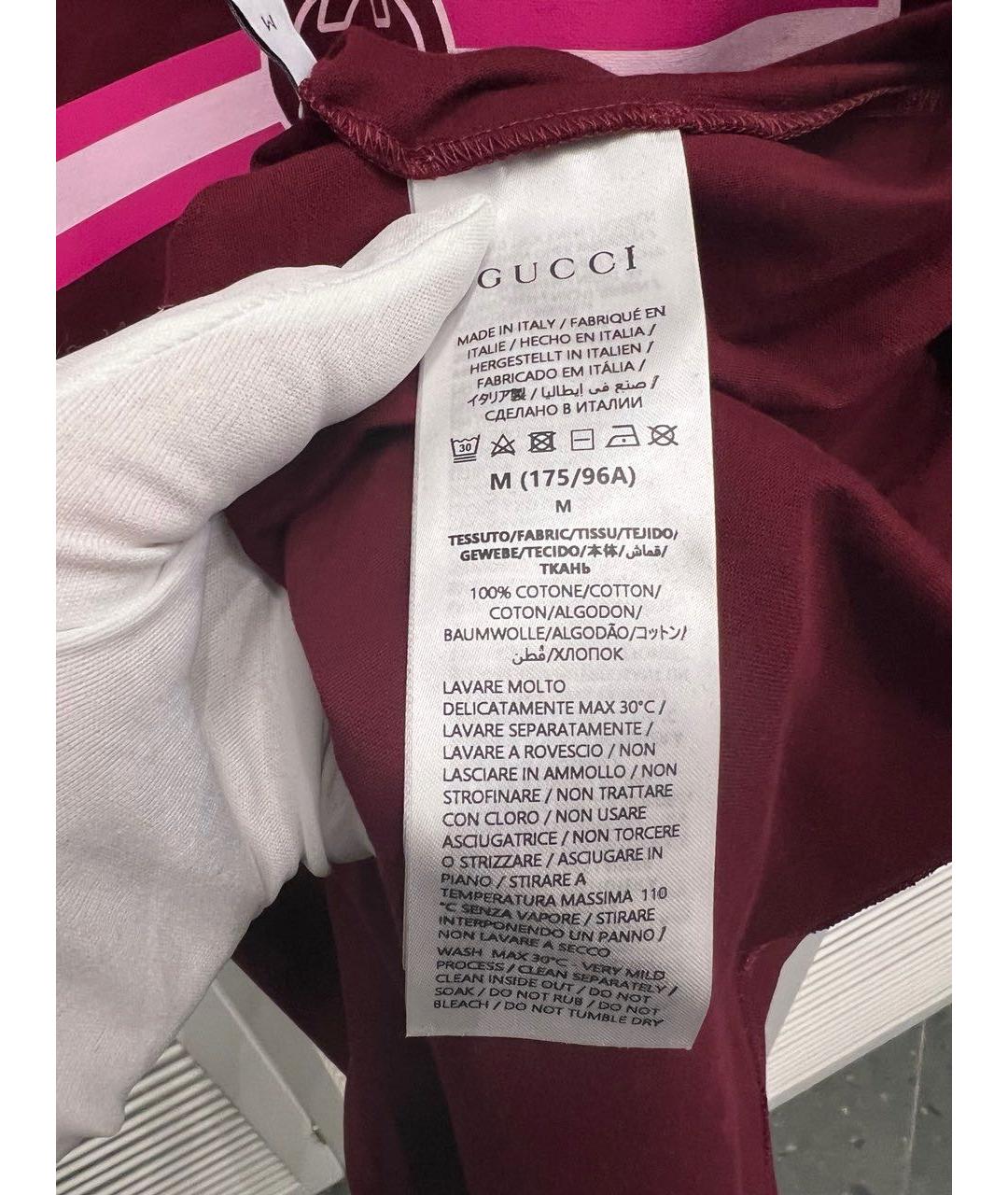 GUCCI Бордовая хлопковая футболка, фото 3