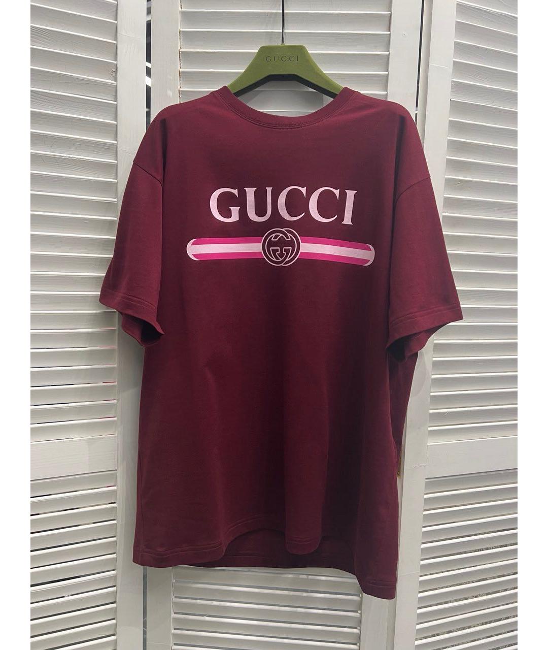 GUCCI Бордовая хлопковая футболка, фото 6