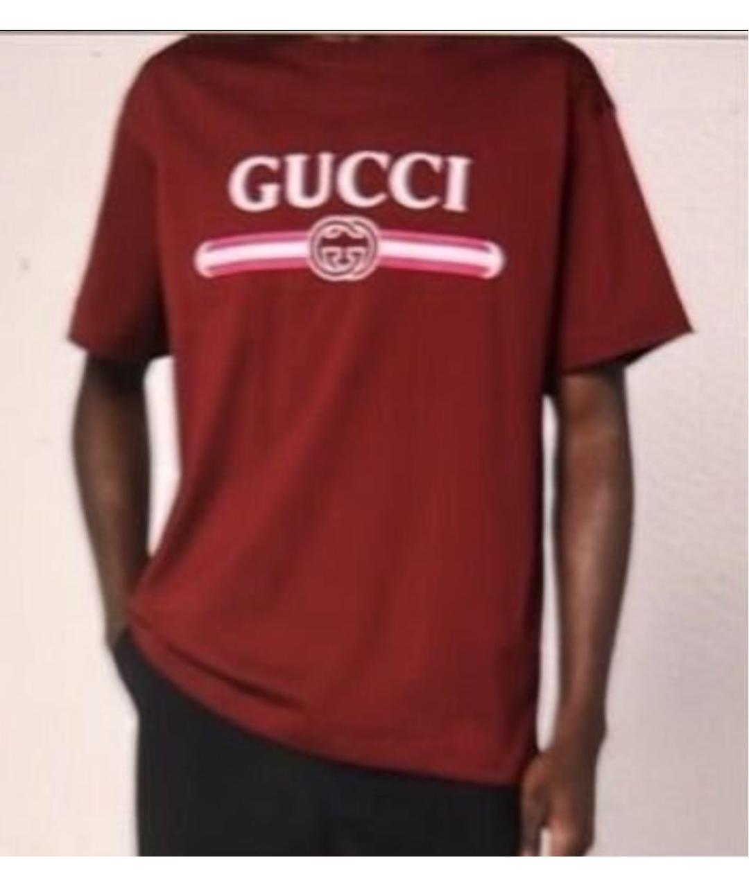 GUCCI Бордовая хлопковая футболка, фото 5
