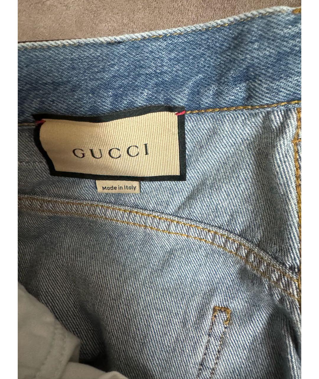 GUCCI Голубые хлопковые прямые джинсы, фото 2