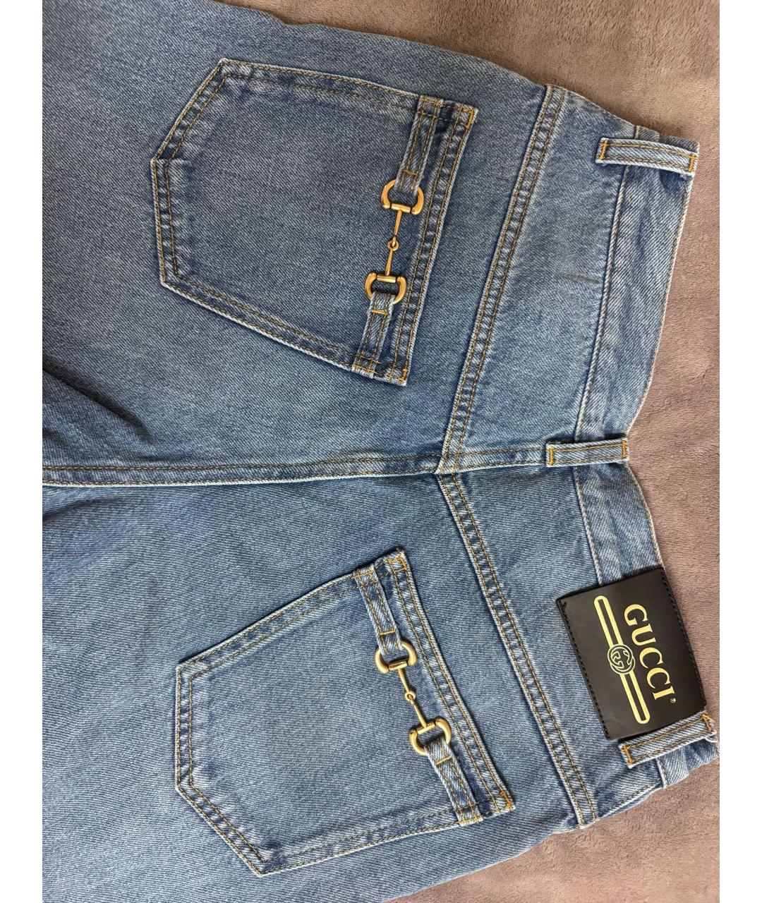 GUCCI Голубые хлопковые прямые джинсы, фото 3