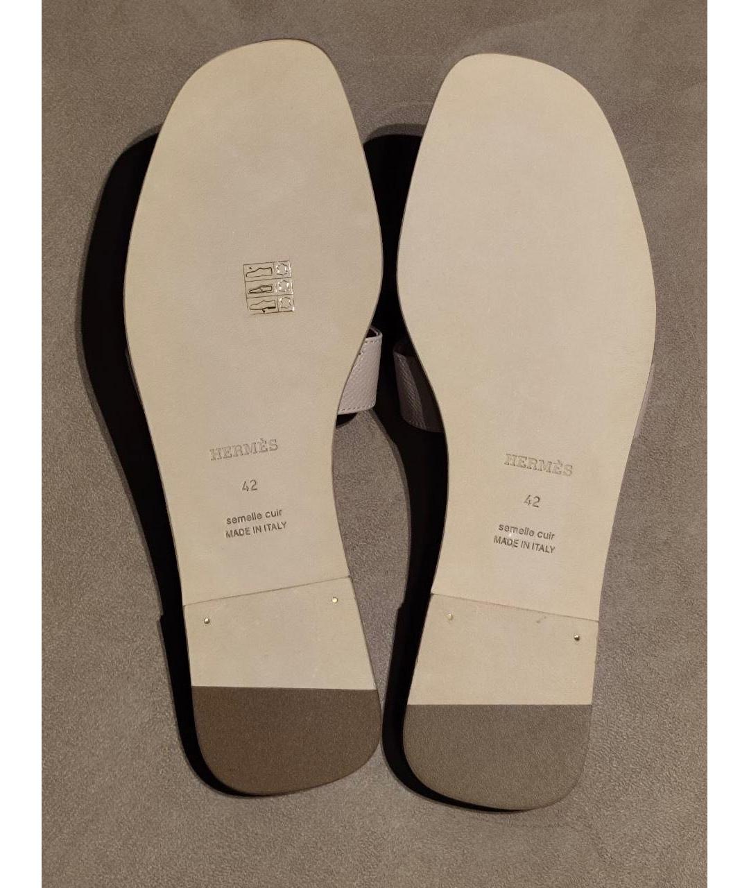 HERMES Розовые кожаные шлепанцы, фото 7