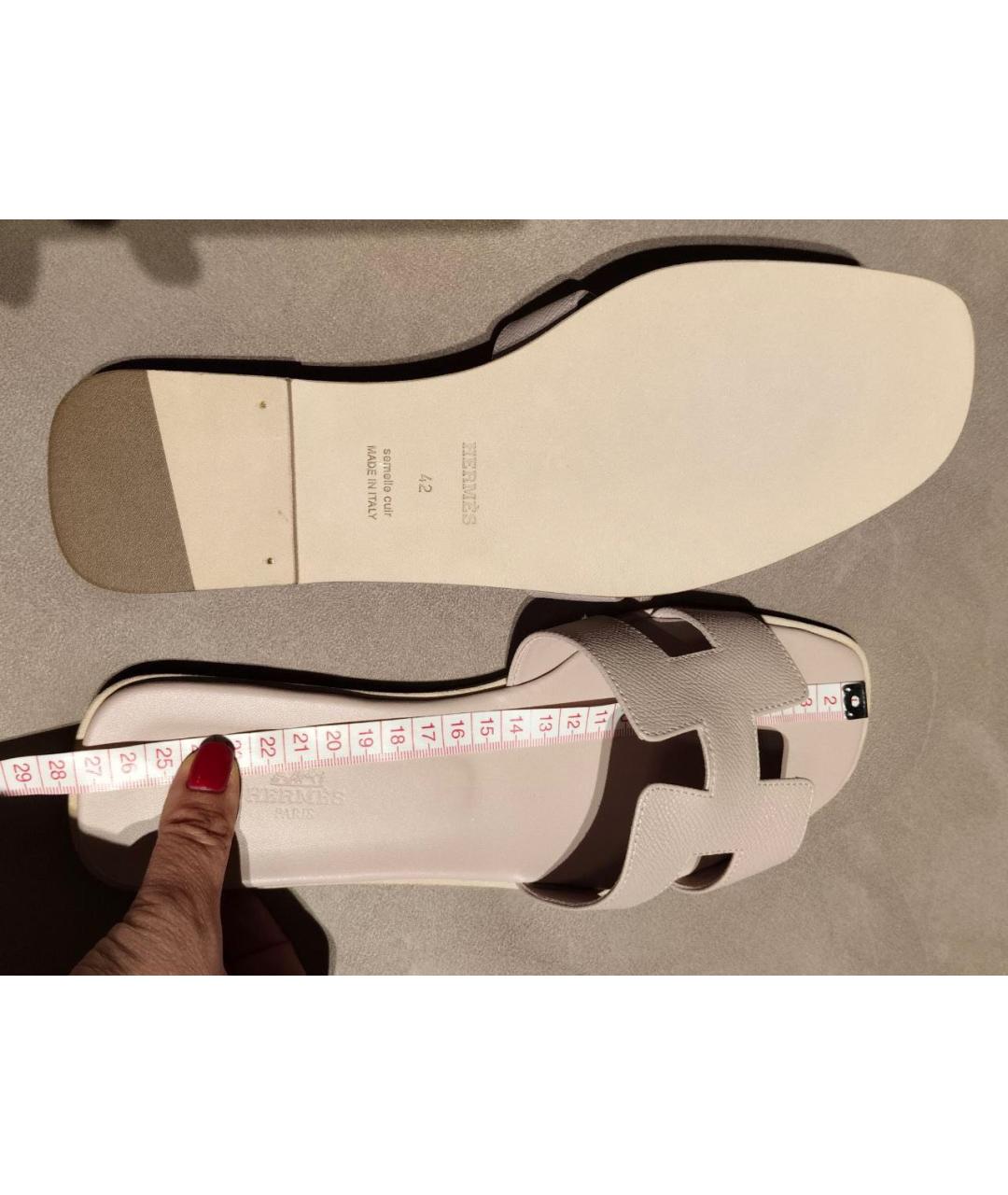 HERMES Розовые кожаные шлепанцы, фото 6