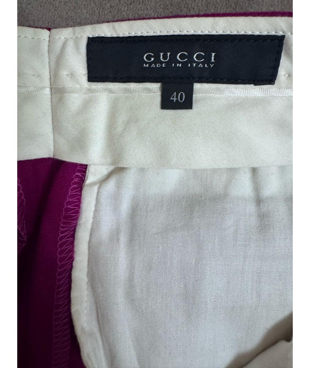 GUCCI Фуксия шерстяные прямые брюки, фото 3
