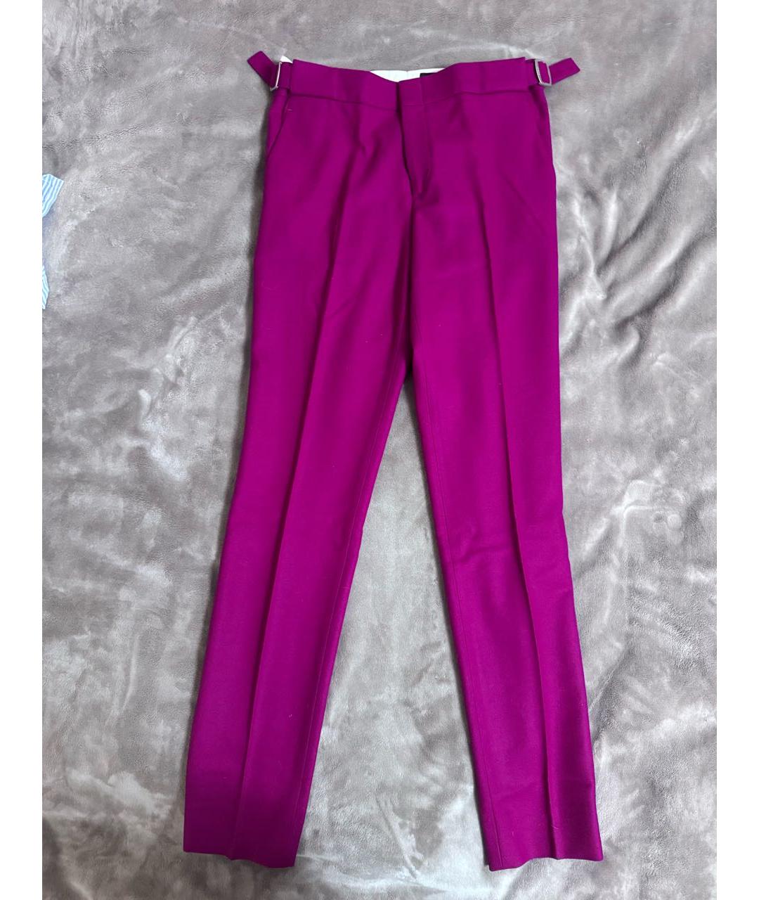 GUCCI Фуксия шерстяные прямые брюки, фото 4