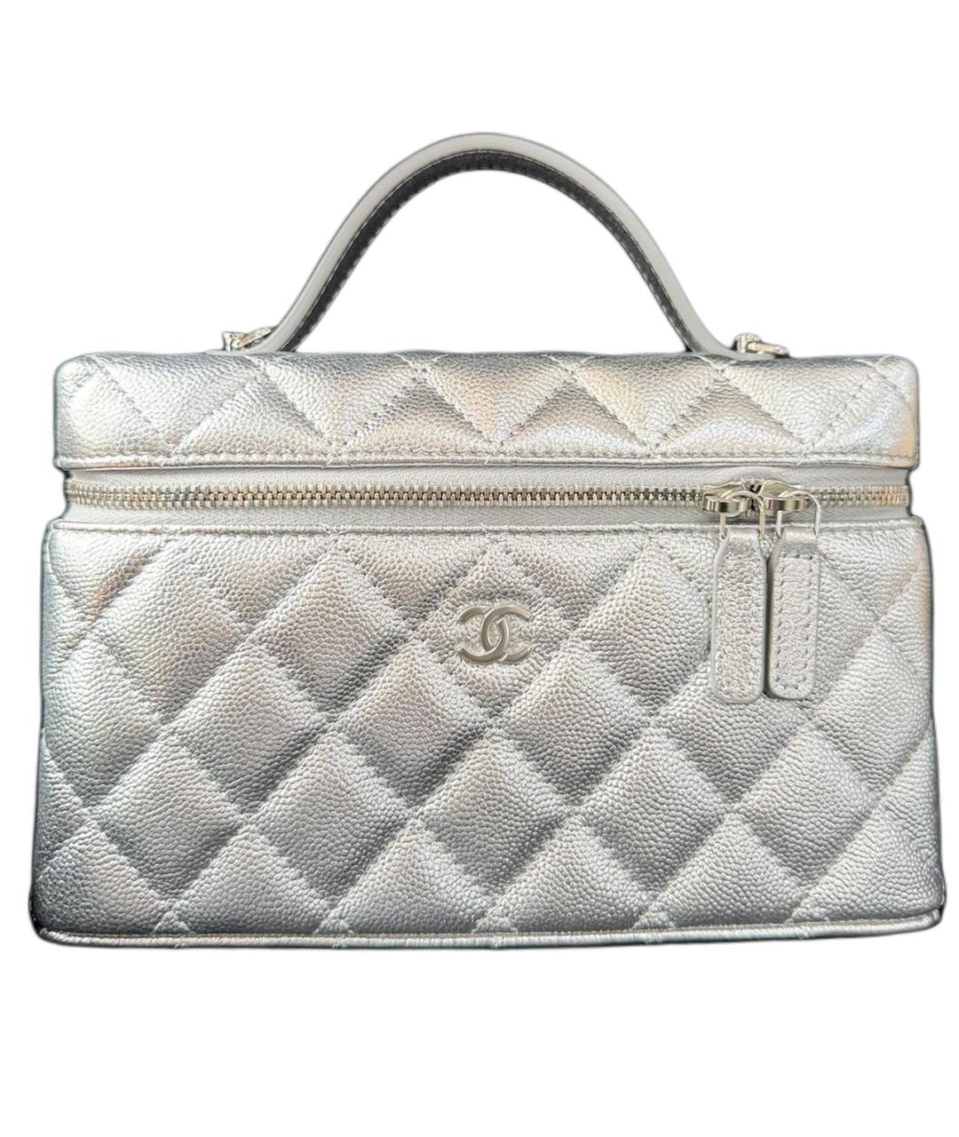 CHANEL Серебряная кожаная сумка с короткими ручками, фото 1