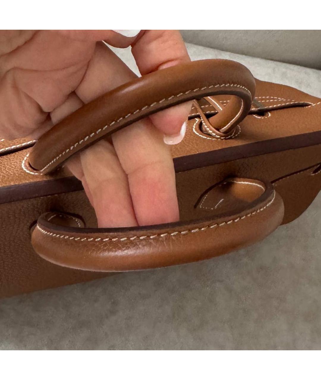 HERMES Коричневая кожаная сумка с короткими ручками, фото 6