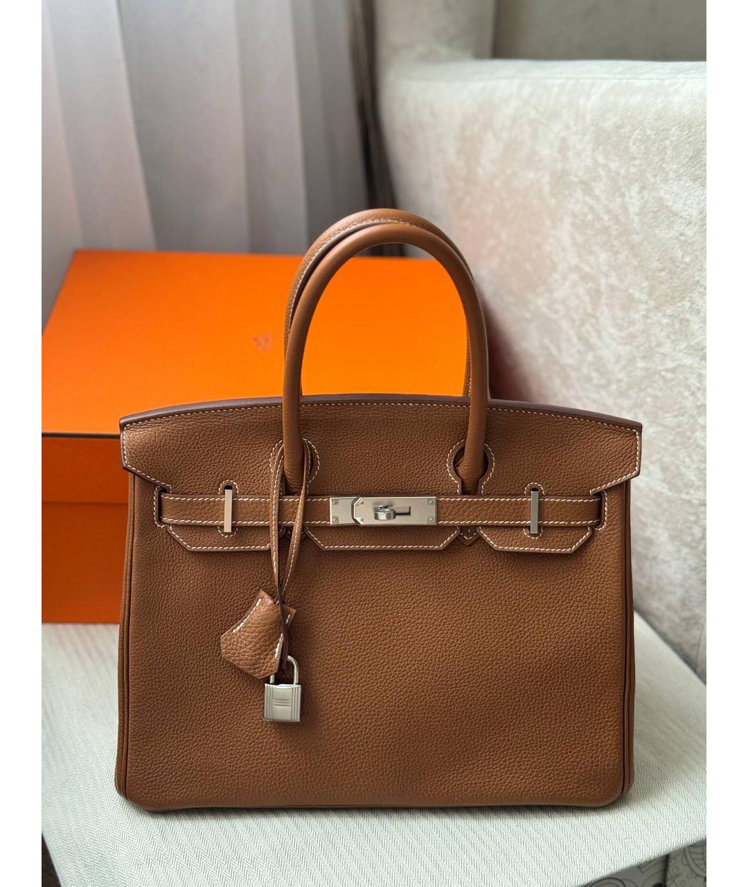 HERMES Коричневая кожаная сумка с короткими ручками, фото 9