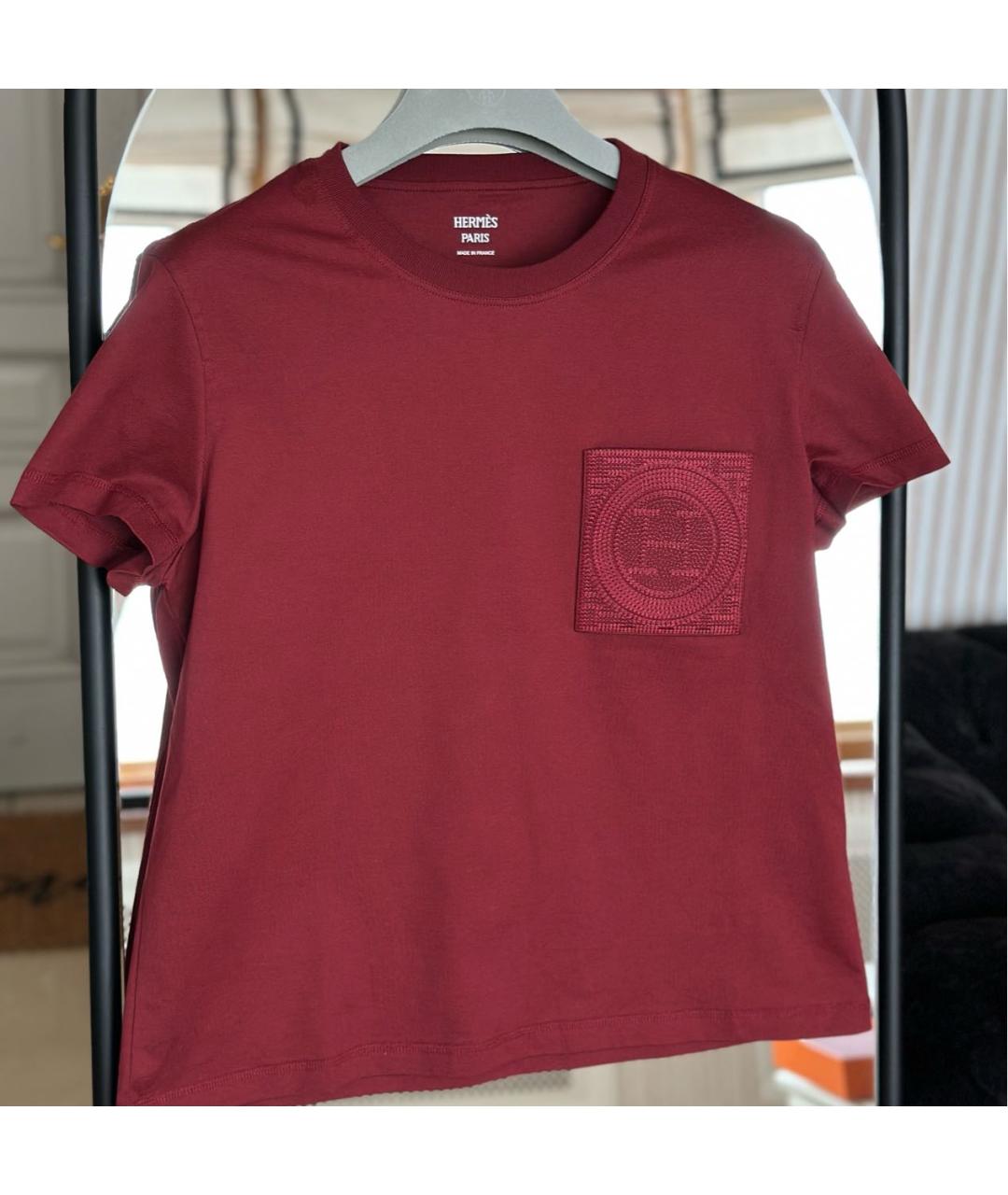 HERMES Бордовая хлопковая футболка, фото 2