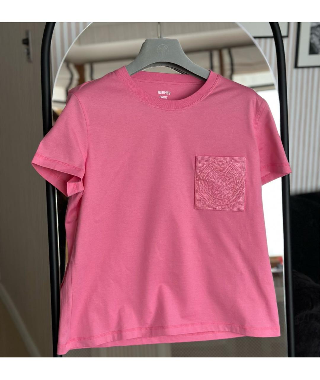 HERMES Розовая хлопковая футболка, фото 2