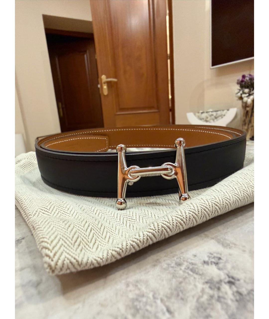 HERMES Черный кожаный ремень, фото 9