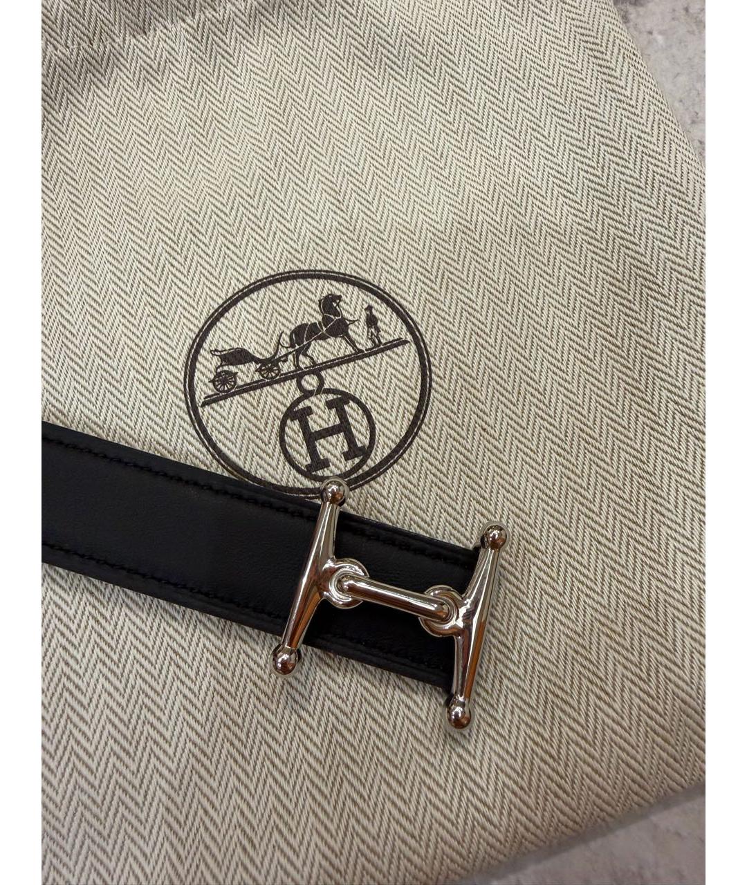 HERMES Черный кожаный ремень, фото 2