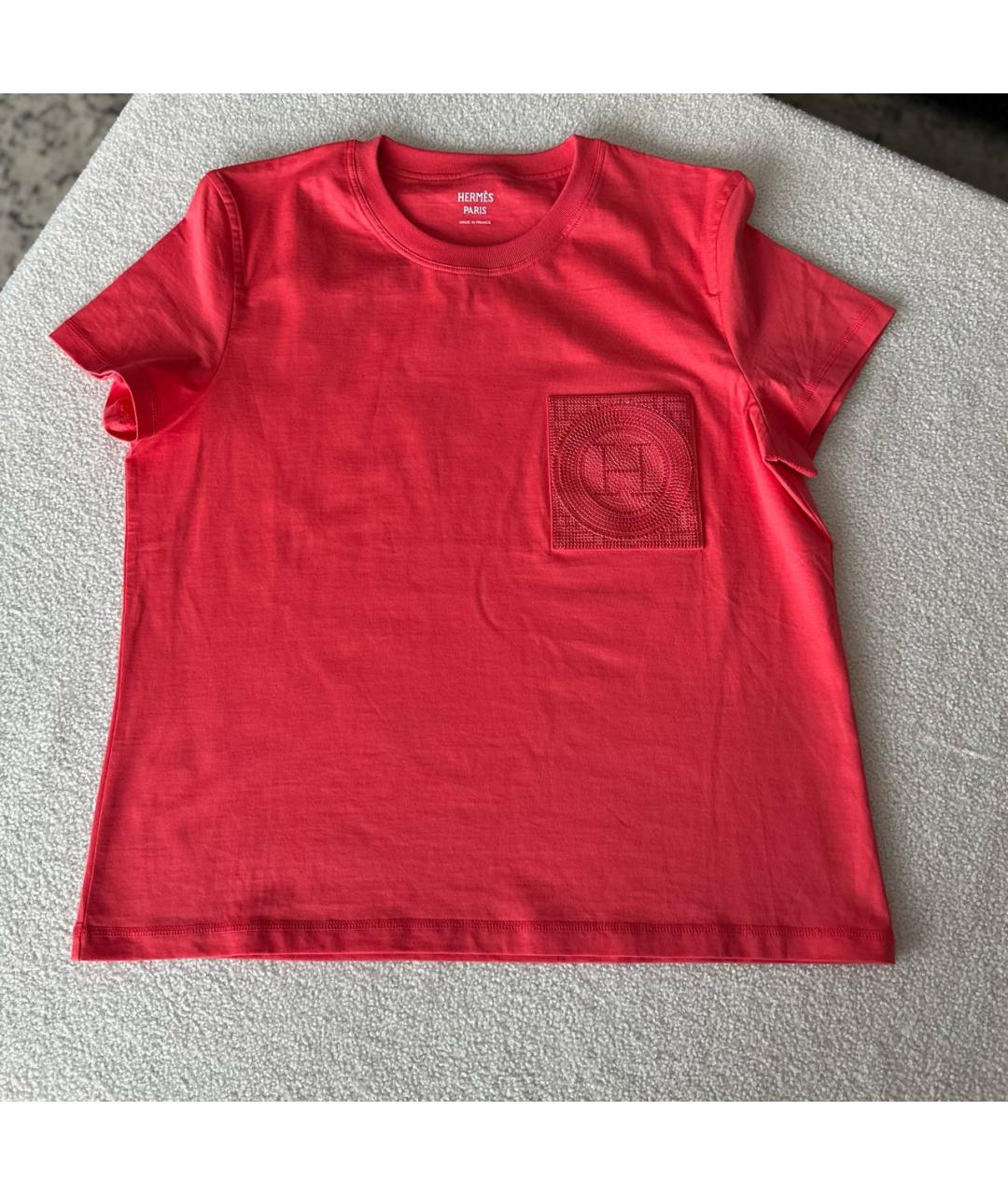 HERMES Коралловая хлопковая футболка, фото 3