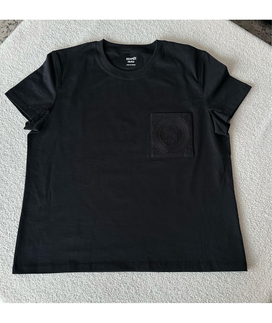 HERMES Черная хлопковая футболка, фото 2