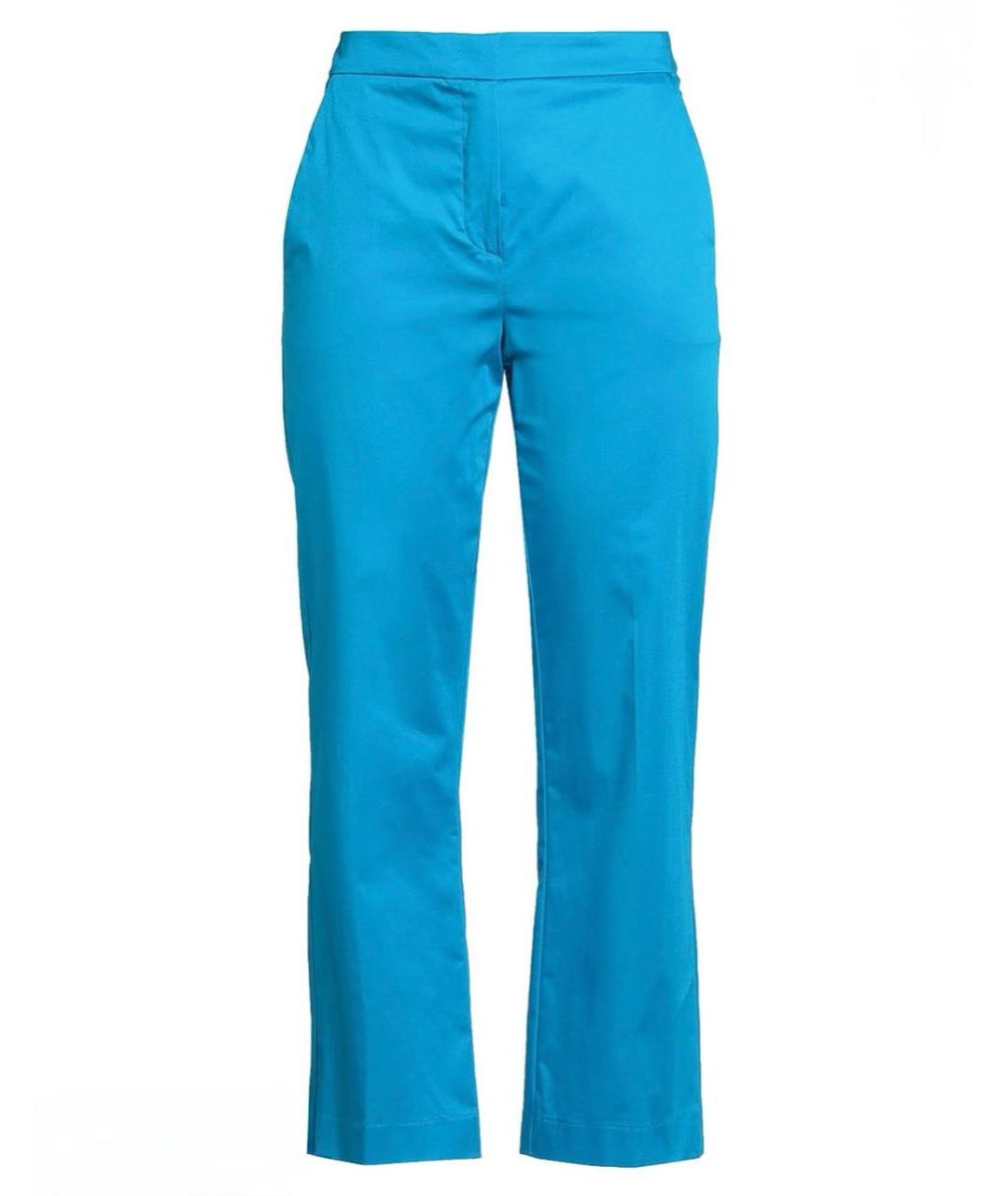 P.A.R.O.S.H. Бирюзовые хлопко-эластановые прямые брюки, фото 1