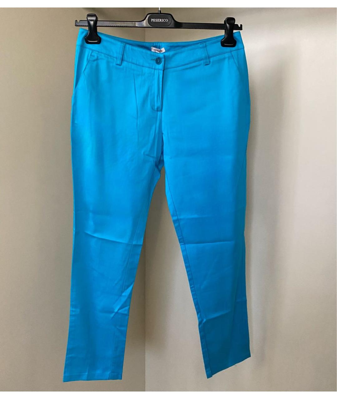 P.A.R.O.S.H. Бирюзовые хлопко-эластановые прямые брюки, фото 7