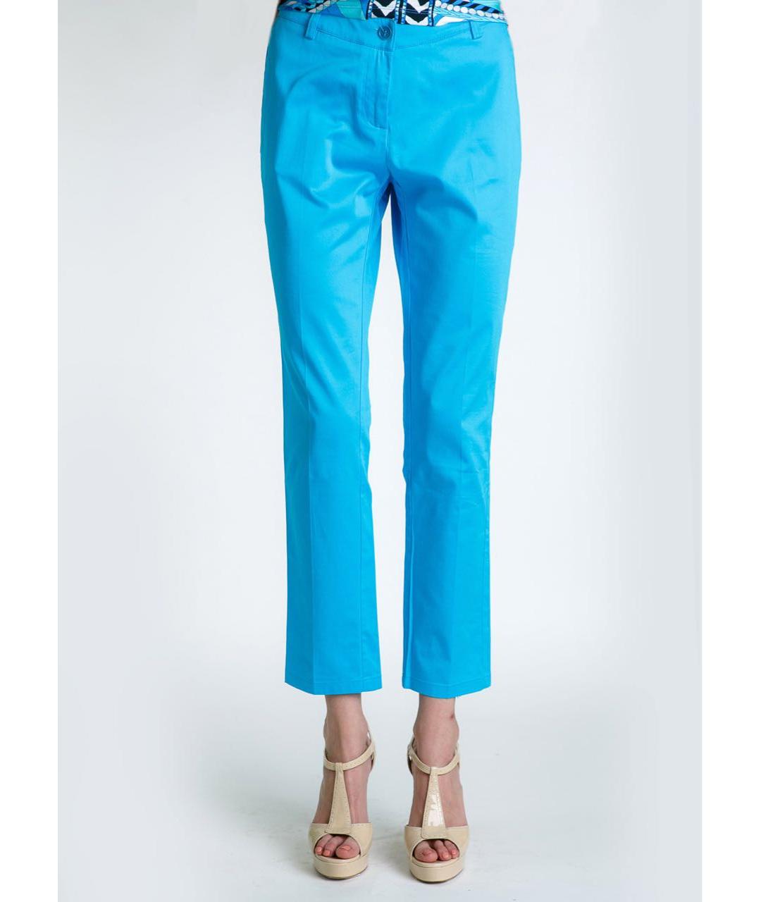 P.A.R.O.S.H. Бирюзовые хлопко-эластановые прямые брюки, фото 2