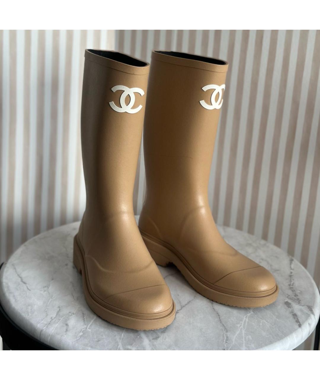 CHANEL Бежевые резиновые сапоги, фото 2