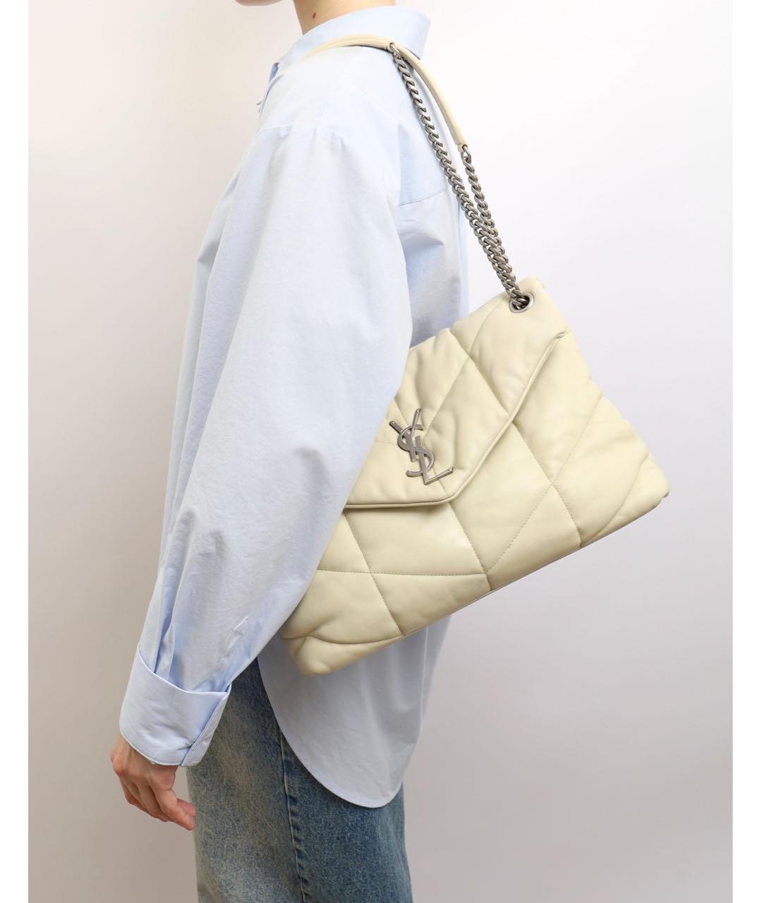 SAINT LAURENT Бежевая кожаная сумка через плечо, фото 2