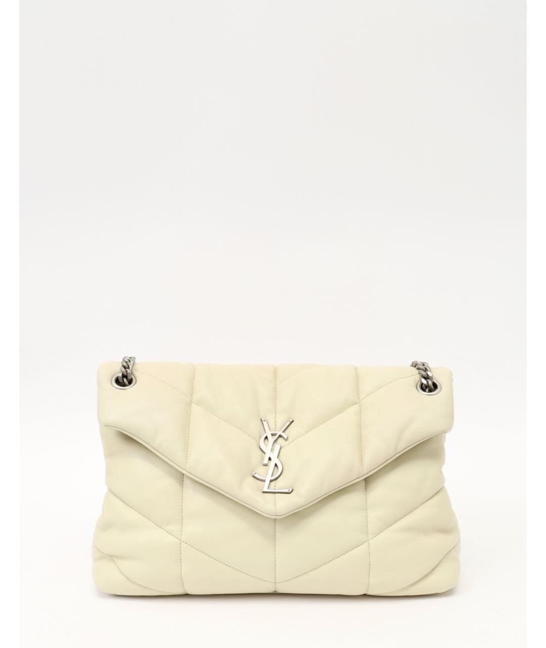 SAINT LAURENT Бежевая кожаная сумка через плечо, фото 9