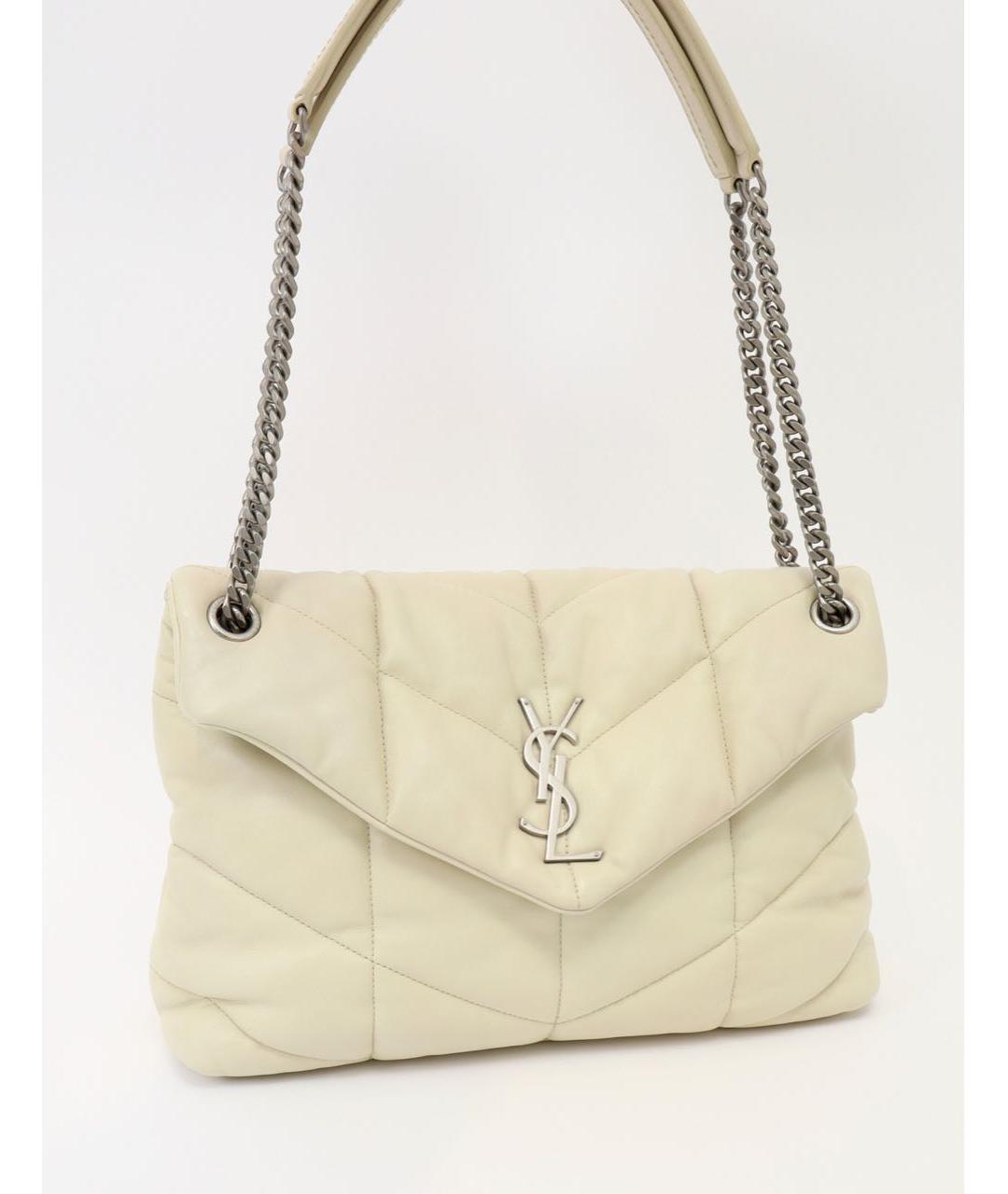 SAINT LAURENT Бежевая кожаная сумка через плечо, фото 5