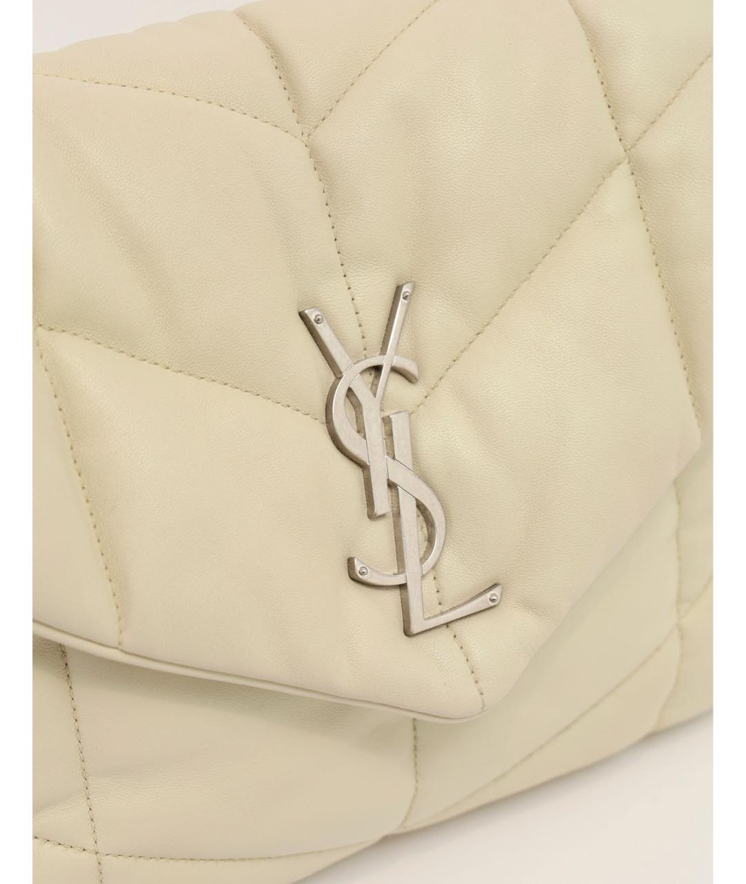 SAINT LAURENT Бежевая кожаная сумка через плечо, фото 6