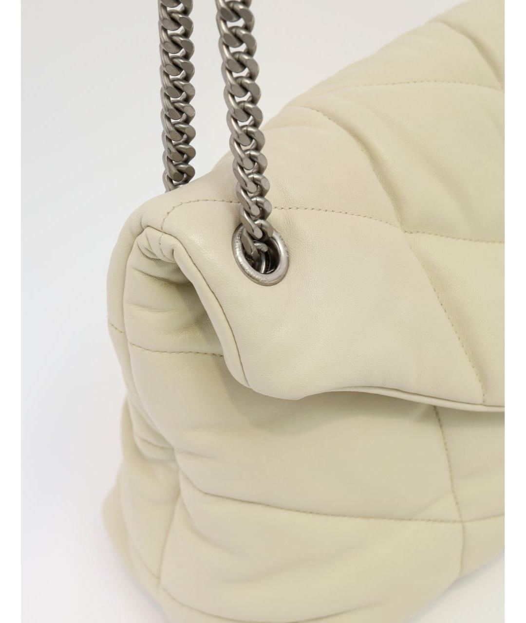 SAINT LAURENT Бежевая кожаная сумка через плечо, фото 7