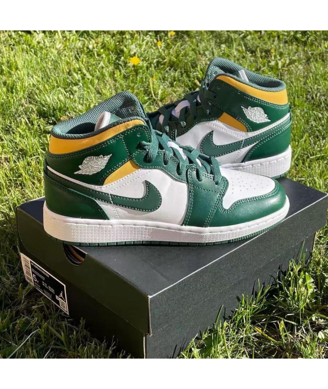JORDAN Зеленые кожаные кроссовки, фото 5