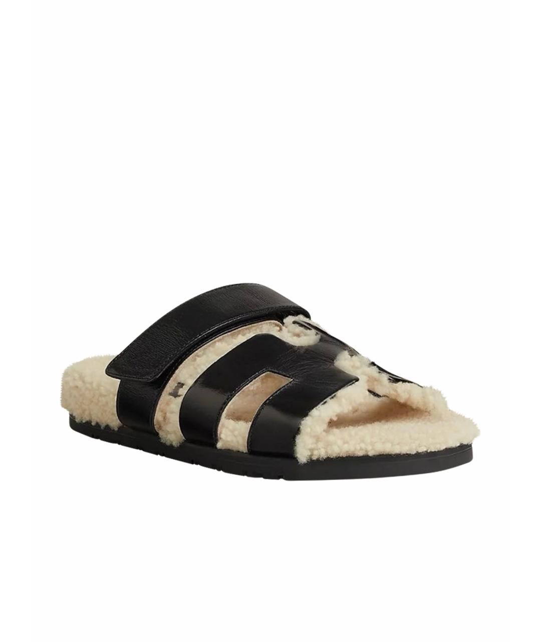 HERMES Черные сандалии из лакированной кожи, фото 1