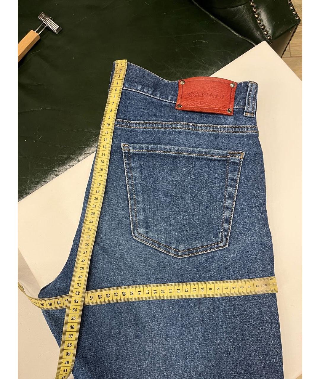 CANALI Темно-синие хлопко-эластановые прямые джинсы, фото 6