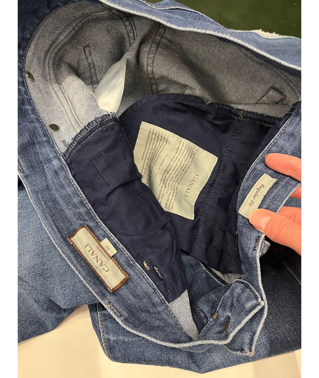 CANALI Темно-синие хлопко-эластановые прямые джинсы, фото 4