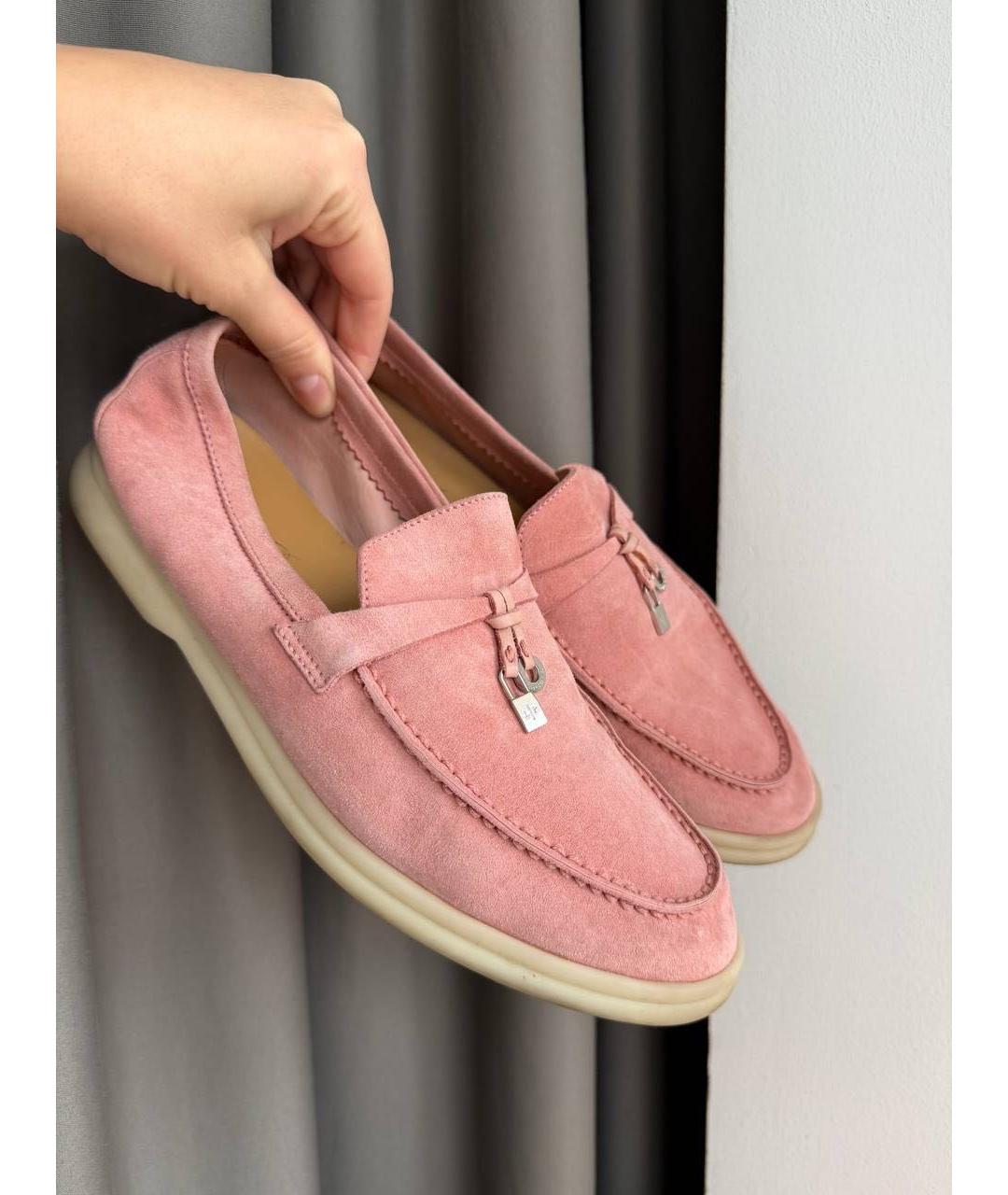 LORO PIANA Розовые замшевые лоферы, фото 7