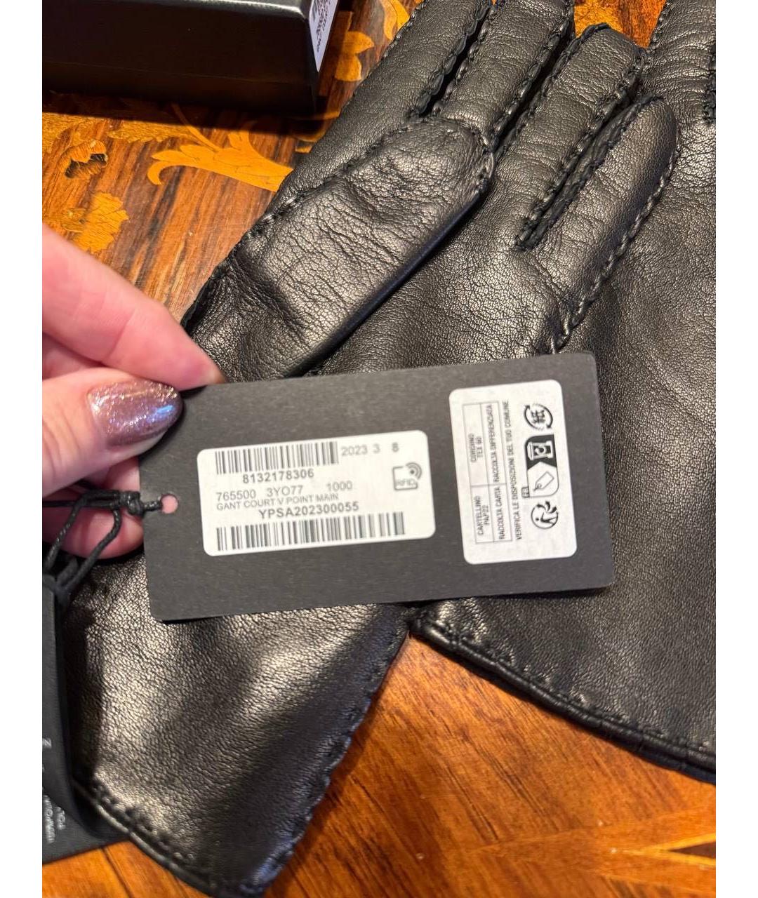 SAINT LAURENT Черные кожаные перчатки, фото 5