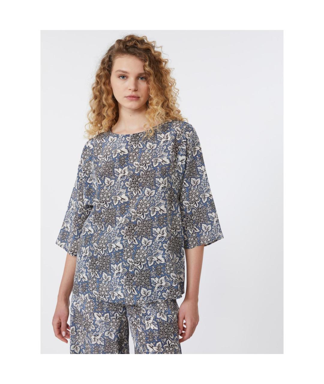 WEEKEND MAX MARA Синяя шелковая рубашка, фото 3