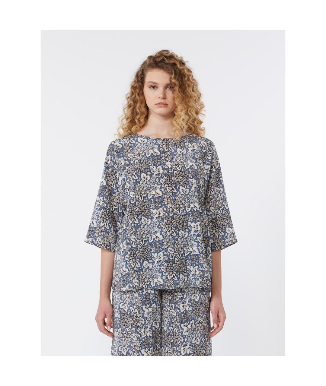 WEEKEND MAX MARA Синяя шелковая рубашка, фото 4