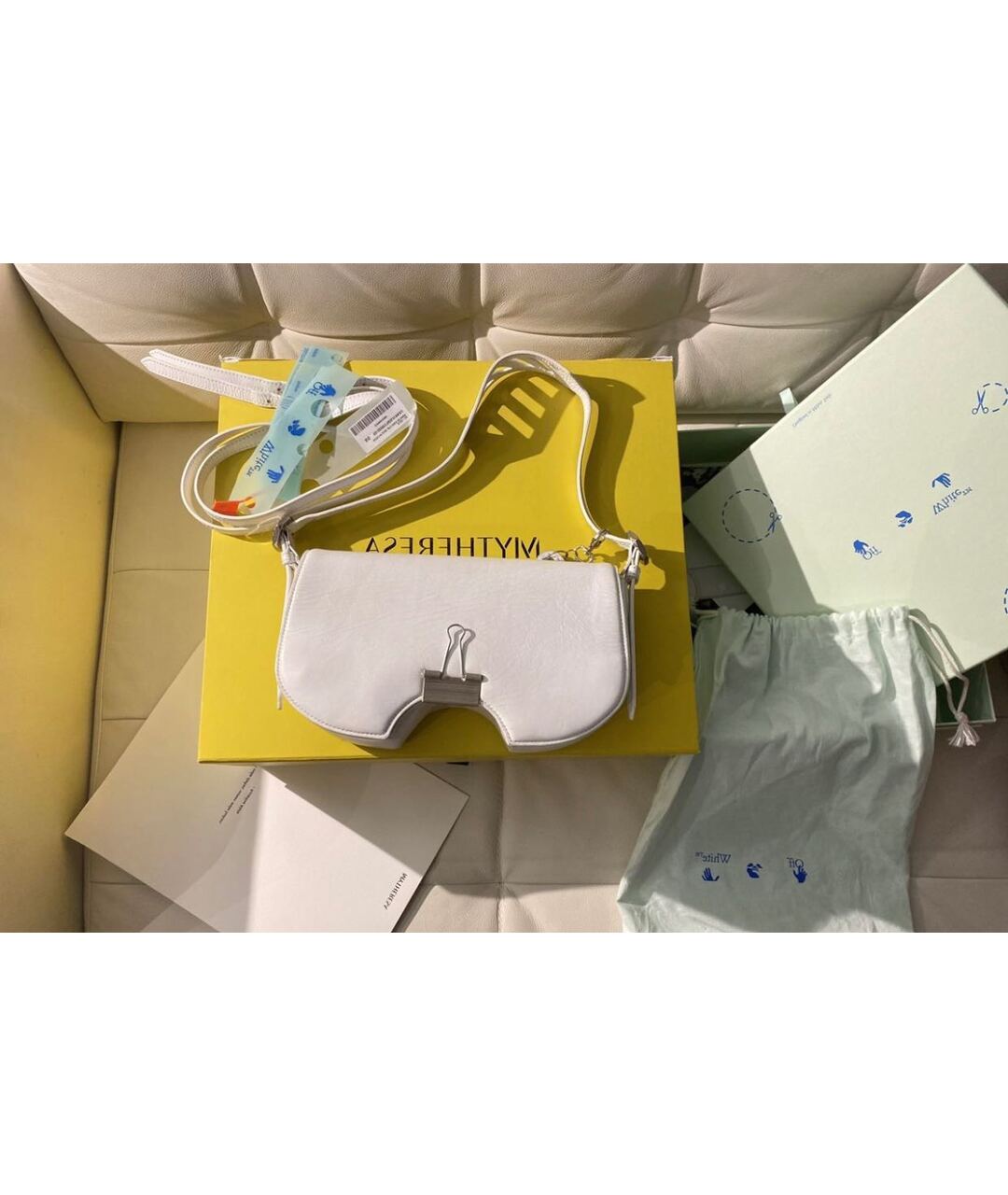 OFF-WHITE Белая кожаная сумка тоут, фото 2