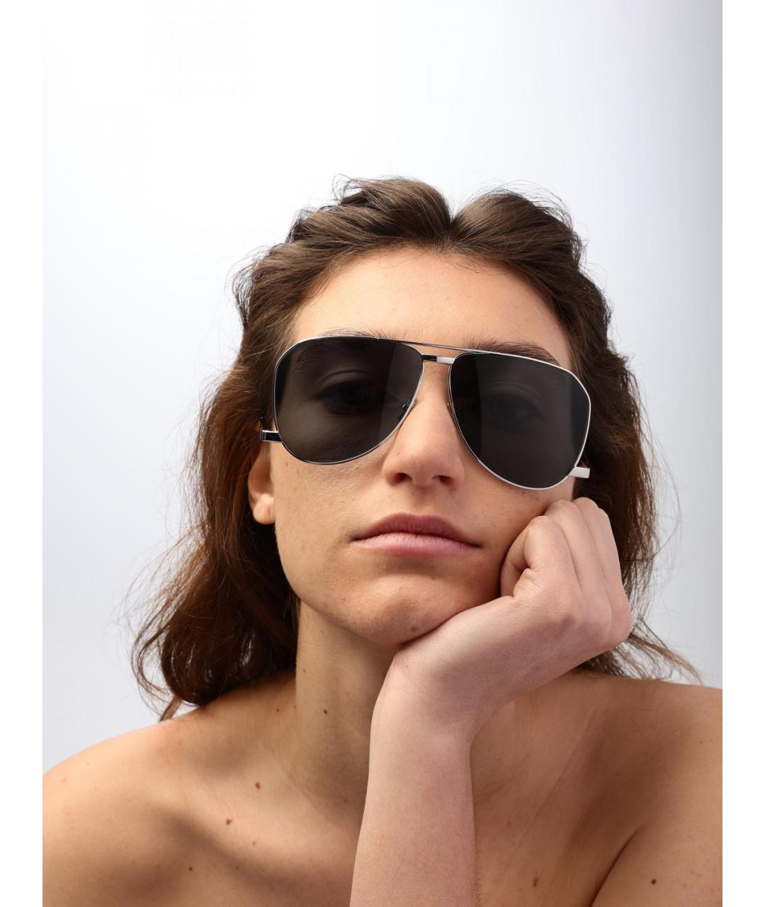 SAINT LAURENT Серебряные металлические солнцезащитные очки, фото 2
