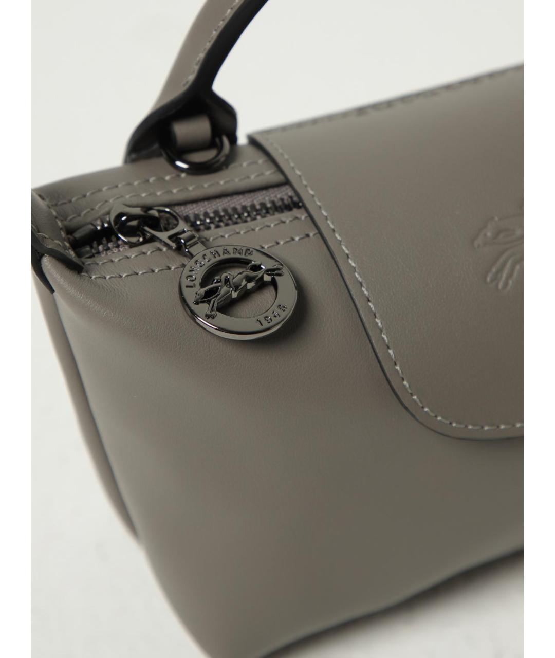 LONGCHAMP Серая кожаная сумка с короткими ручками, фото 3