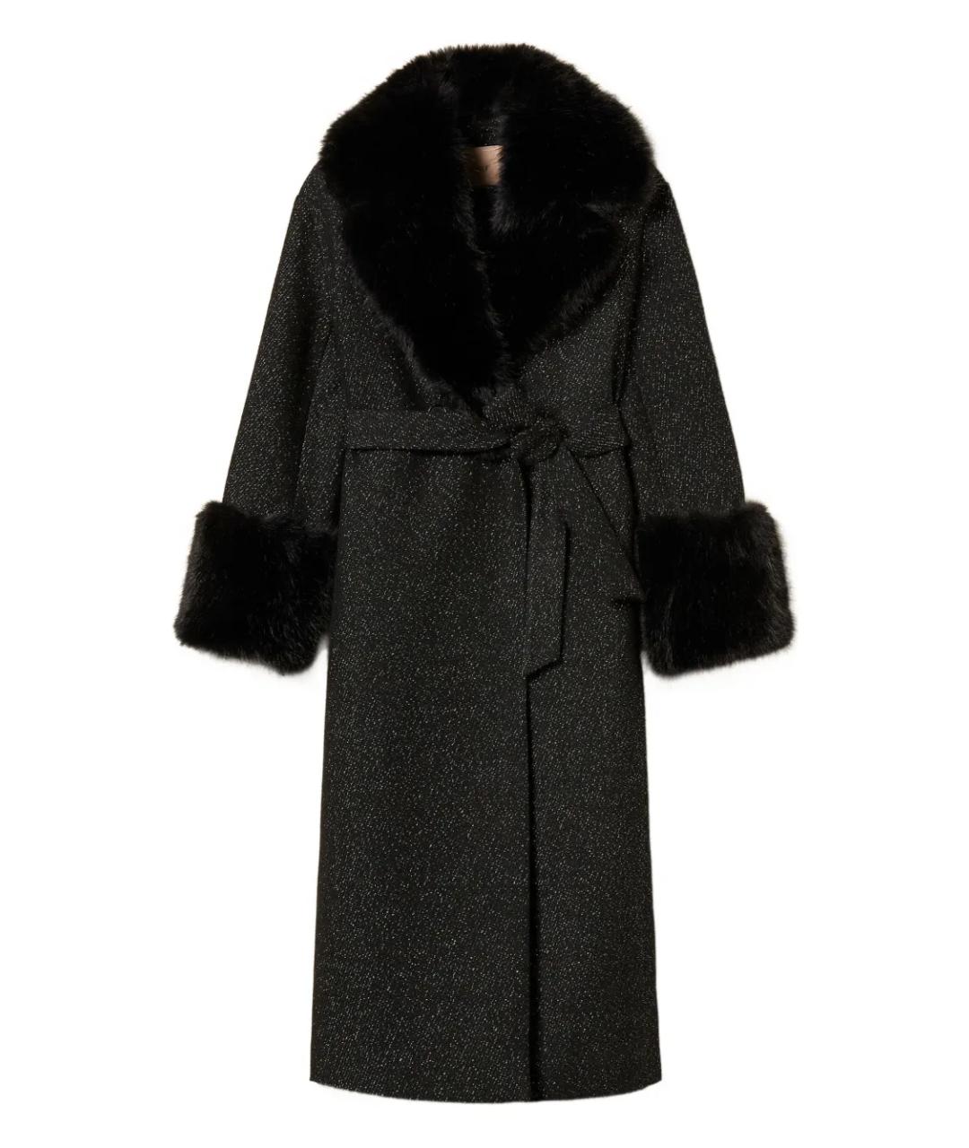 TWIN-SET Черное полиэстеровое пальто, фото 1